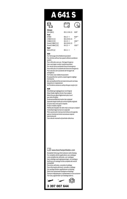 B-Ware BOSCH 3 397 007 644 Wischblatt A641S Aerotwin Scheibenwischer 725/625 mm vorne