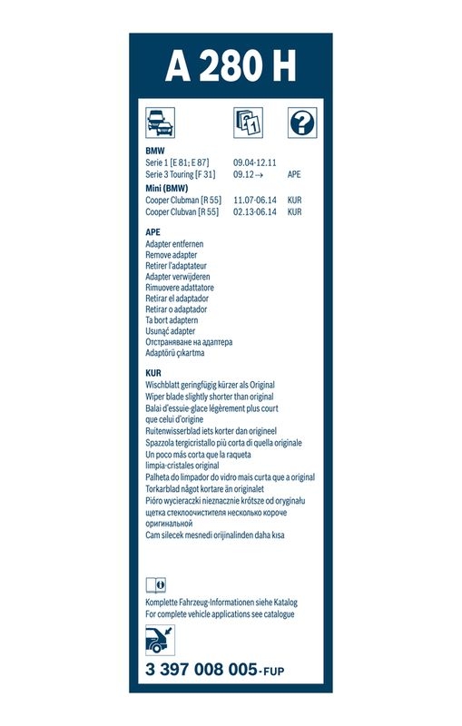 B-Ware BOSCH 3 397 008 005 Wischblatt A280H Aerotwin Scheibenwischer 280 mm hinten