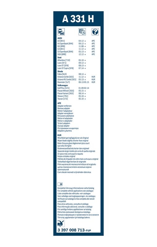 B-Ware BOSCH 3 397 008 713 Wischblatt A331H Aerotwin Scheibenwischer 330 mm hinten