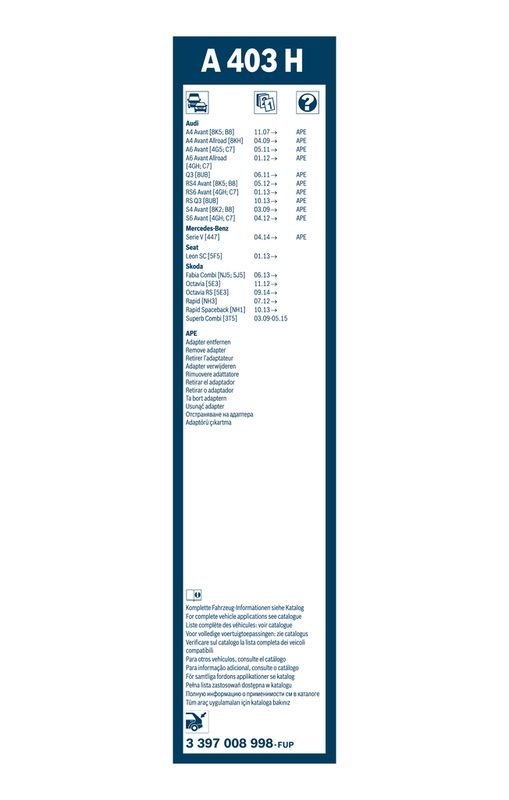B-Ware BOSCH 3 397 008 998 Wischblatt A403H Aerotwin Scheibenwischer 400 mm hinten