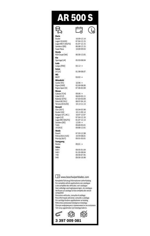 B-Ware BOSCH 3 397 009 081 Wischblatt AR500S Aerotwin Retrofit Scheibenwischer 500/500 mm vorne