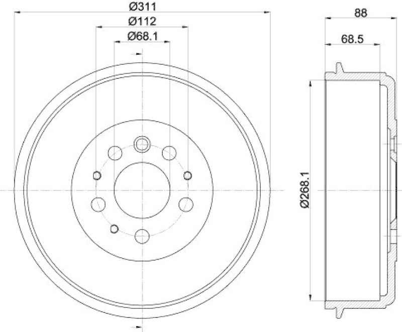 HELLA 8DT 355 301-721 Bremstrommel für VW