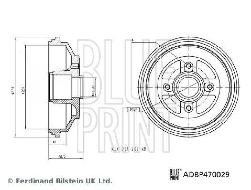 BLUE PRINT ADBP470029 Bremstrommel für SUZUKI