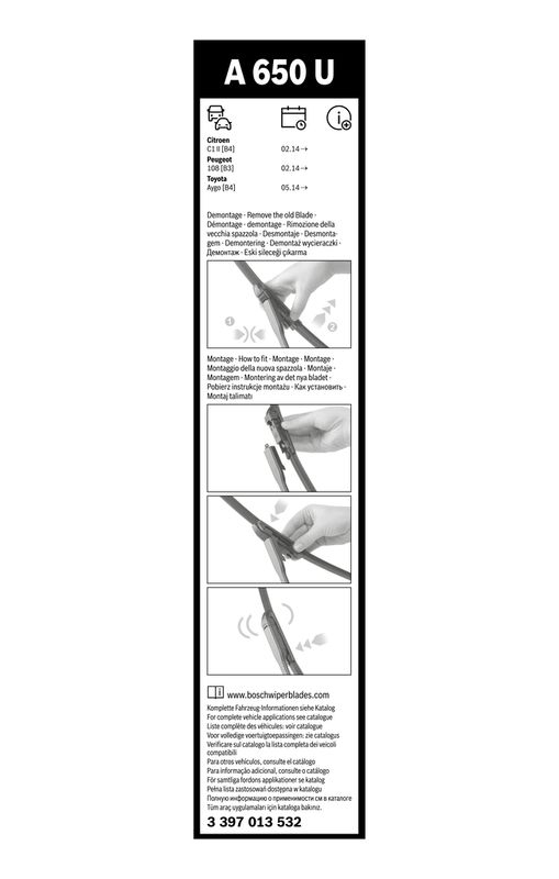 B-Ware BOSCH 3 397 013 532 Wischblatt A650U Aerotwin Scheibenwischer 650 mm vorne