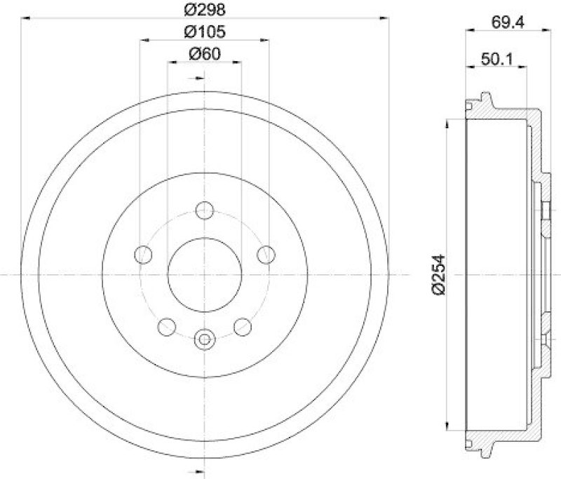 HELLA 8DT 355 302-671 Bremstrommel für CHEVROLET