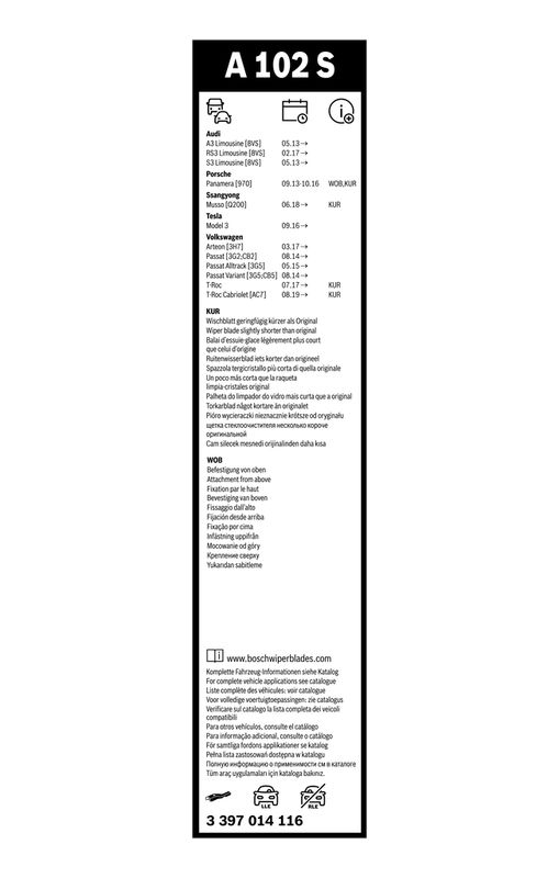 B-Ware BOSCH 3 397 014 116 Wischblatt A102S Aerotwin Scheibenwischer 650/475 mm vorne