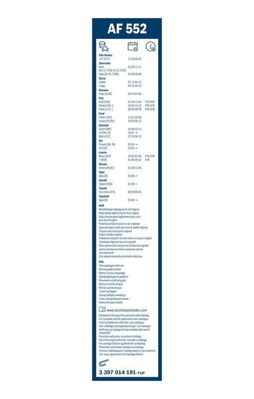 B-Ware BOSCH 3 397 014 191 Wischblatt AF552 Aerofit Scheibenwischer 550/400 mm vorne