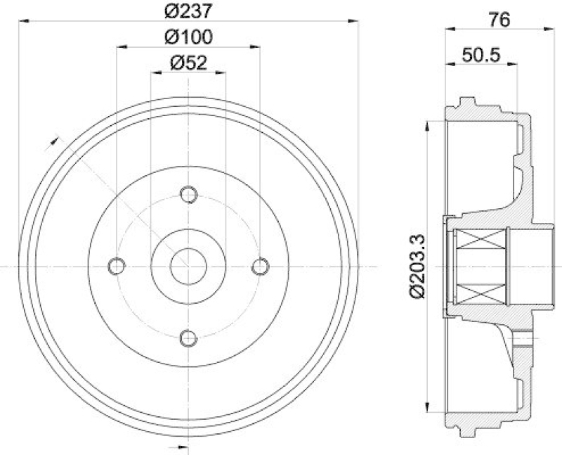 HELLA 8DT 355 302-761 Bremstrommel für RENAULT