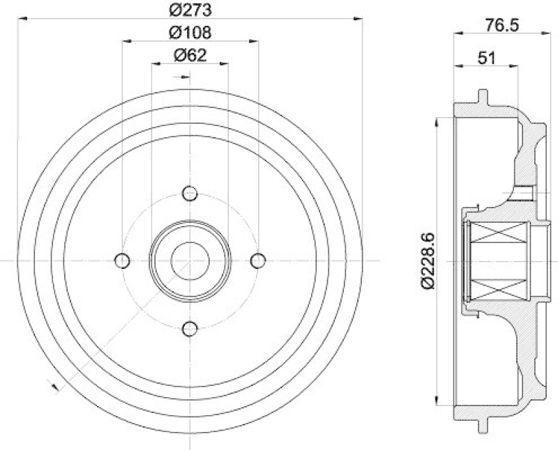 HELLA 8DT 355 302-771 Bremstrommel