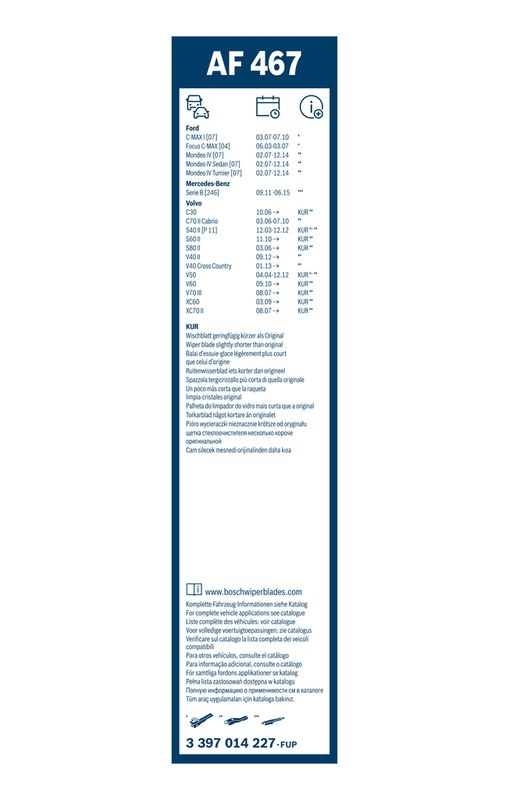 B-Ware BOSCH 3 397 014 227 Wischblatt AF467 Aerofit Scheibenwischer 650/475 mm vorne