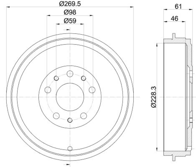 HELLA 8DT 355 303-211 Bremstrommel