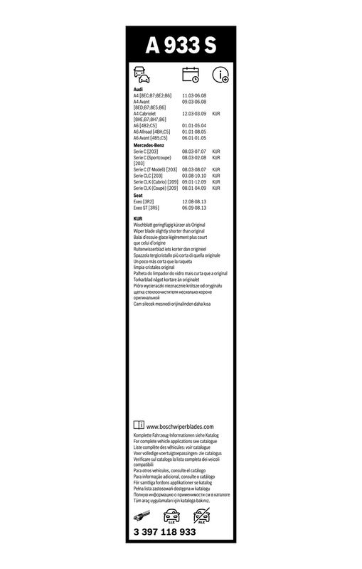 B-Ware BOSCH 3 397 118 933 Wischblatt A933S Aerotwin Scheibenwischer 550/550 mm vorne