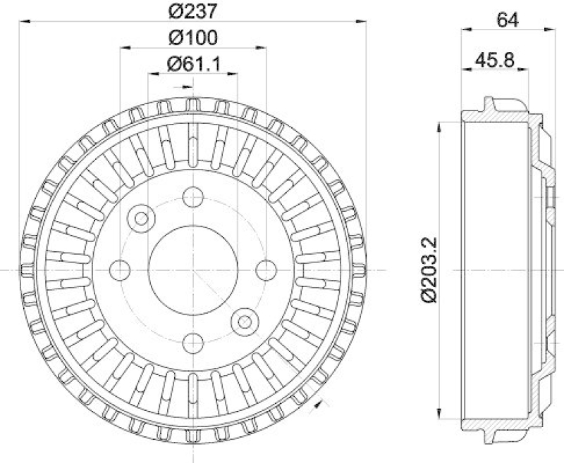 HELLA 8DT 355 303-261 Bremstrommel