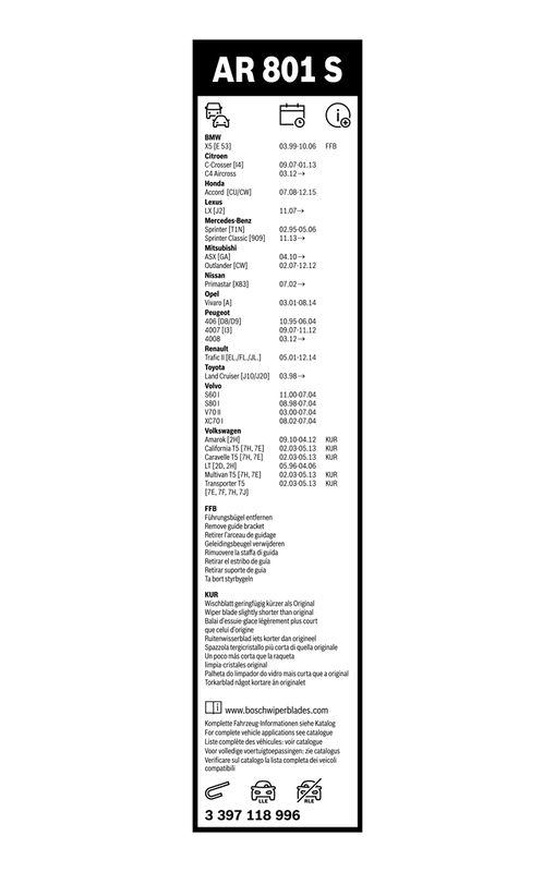 B-Ware BOSCH 3 397 118 996 Wischblatt AR801S Aerotwin Retrofit Scheibenwischer 600/530 mm vorne