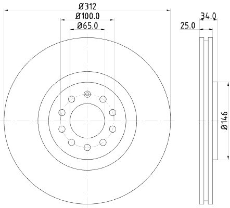 HELLA 8DD 355 106-731 Bremsscheibe für AUDI/VW/SEAT/SKODA