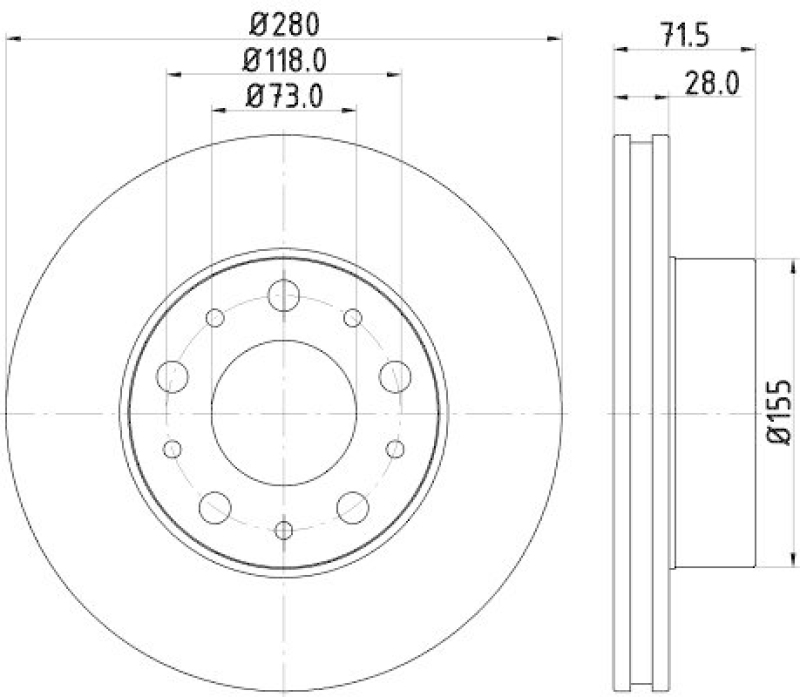 HELLA 8DD 355 122-691 Bremsscheibe, Ø 280 mm für FIAT/P.S.A