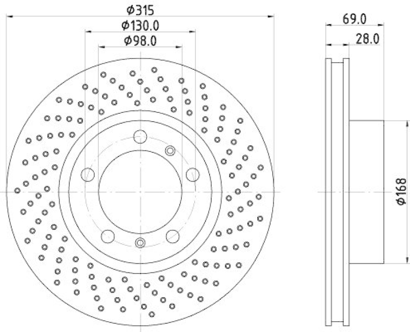 HELLA 8DD 355 125-061 Bremsscheibe für PORSCHE