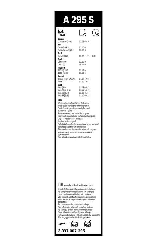 B-Ware BOSCH 3 397 007 295 Wischblatt A295S Aerotwin Scheibenwischer 600/400 mm vorne