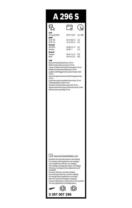 B-Ware BOSCH 3 397 007 296 Wischblatt A296S Aerotwin Scheibenwischer 600/500 mm vorne