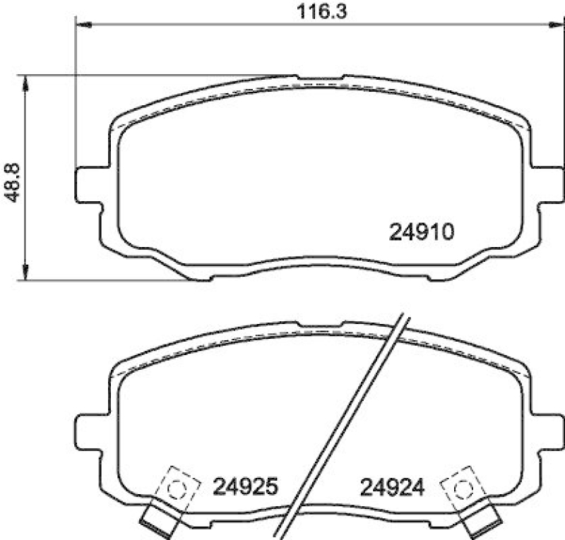 HELLA 8DB 355 014-901 Bremsbelagsatz, Scheibenbremsbelag für HYUNDAI