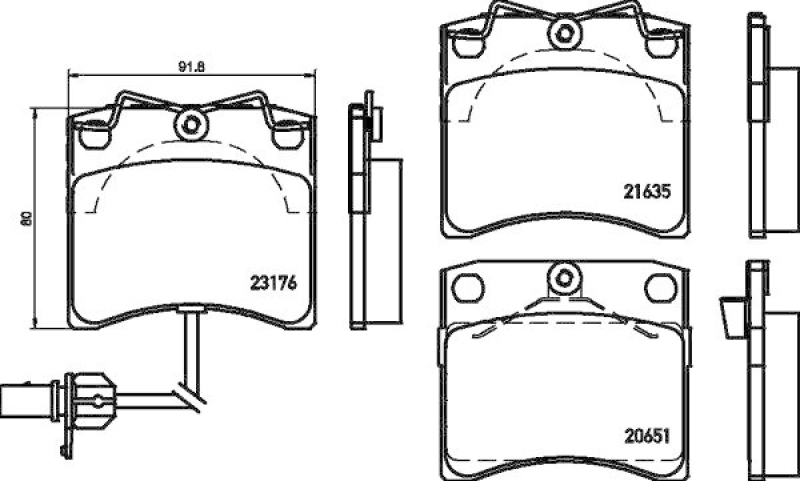 HELLA 8DB 355 018-521 Bremsbelagsatz, Scheibenbremsbelag für VW