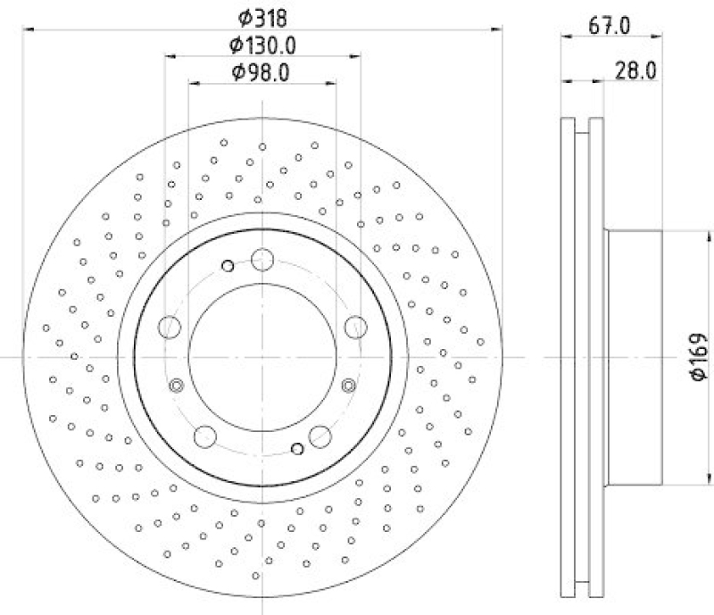 HELLA 8DD 355 127-501 Bremsscheibe für PORSCHE