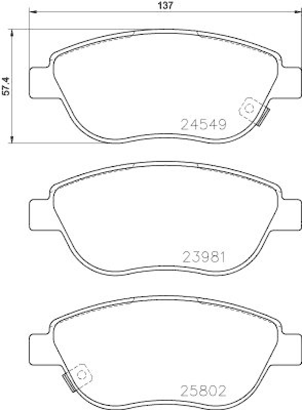 HELLA 8DB 355 020-881 Bremsbelagsatz, Scheibenbremsbelag für FIAT 500L (199_)