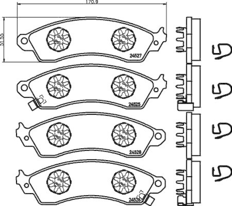 HELLA 8DB 355 021-031 Bremsbelagsatz, Scheibenbremsbelag für CHEVROLET/...