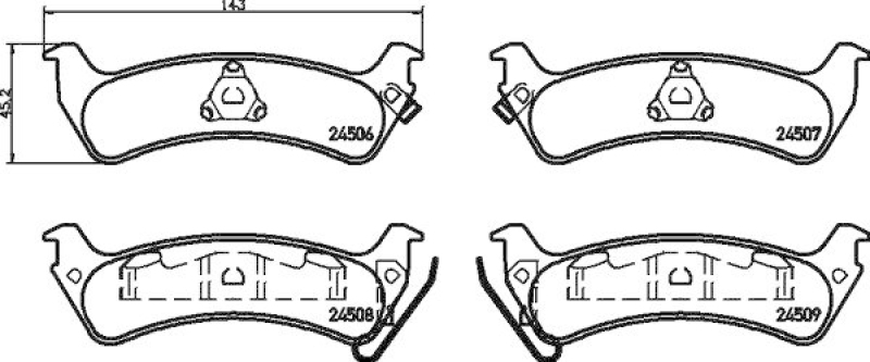 HELLA 8DB 355 013-091 Bremsbelagsatz, Scheibenbremsbelag für JEEP GRAND CHEROKEE I