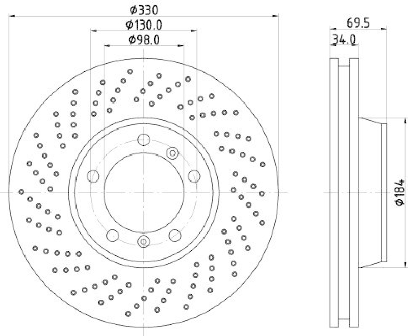 HELLA 8DD 355 128-561 Bremsscheibe für PORSCHE