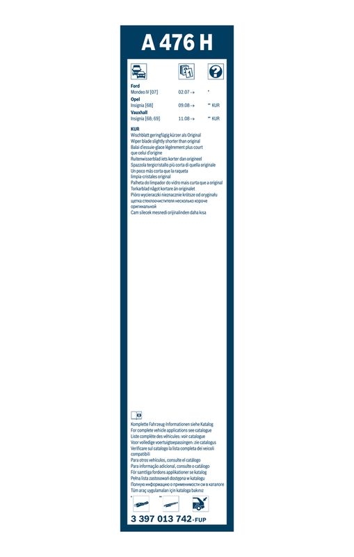 BOSCH 3 397 013 742 Wischblatt A476H Aerotwin Rear Scheibenwischer 475 mm