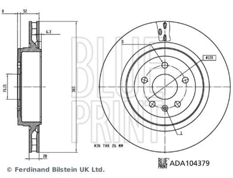 BLUE PRINT ADA104379 Bremsscheibe für Tesla