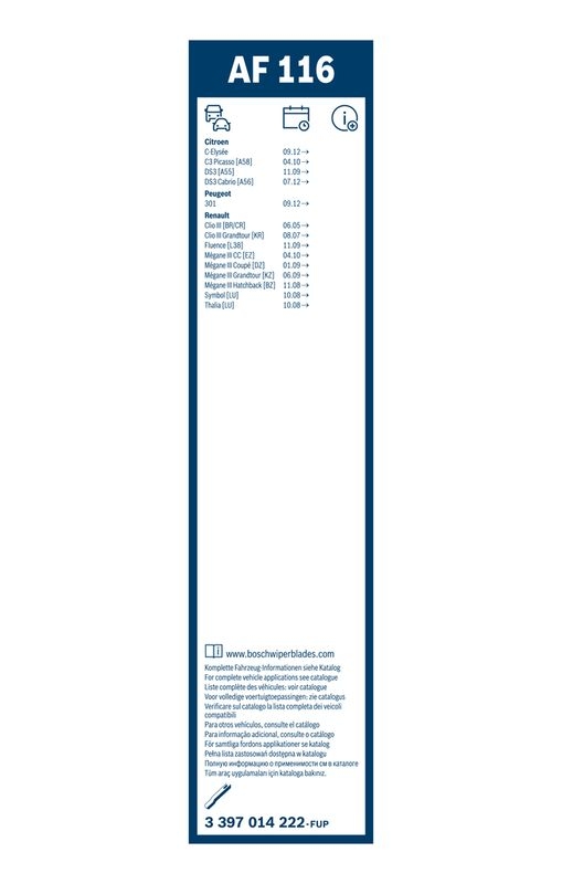 BOSCH 3 397 014 222 Wischblatt AF116 Aerofit Scheibenwischer 600/400 mm
