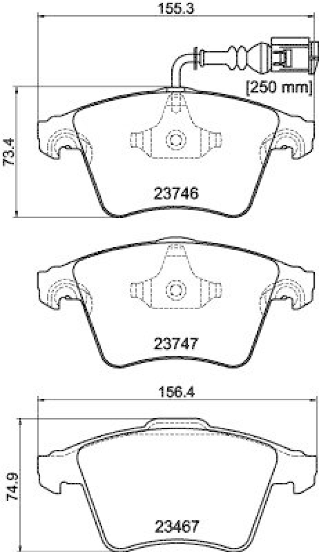 HELLA 8DB 355 011-171 Bremsbelagsatz, Scheibenbremsbelag für VW