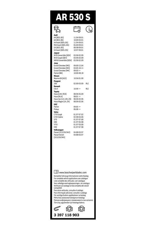 BOSCH 3 397 118 903 Wischblatt AR530S Aerotwin Retrofit Scheibenwischer 530/530 mm