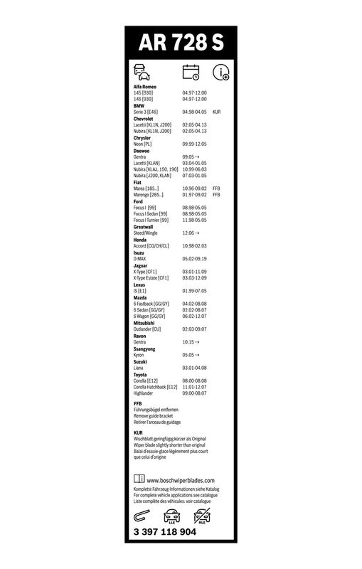 BOSCH 3 397 118 904 Wischblatt AR728S Aerotwin Retrofit Scheibenwischer 550/475 mm vorne