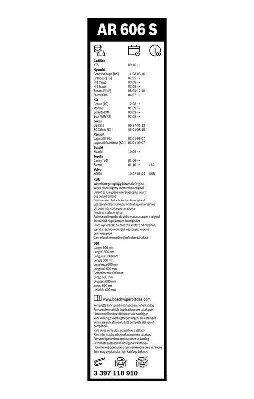 BOSCH 3 397 118 910 Wischblatt AR606S Aerotwin Retrofit Scheibenwischer 600/500 mm