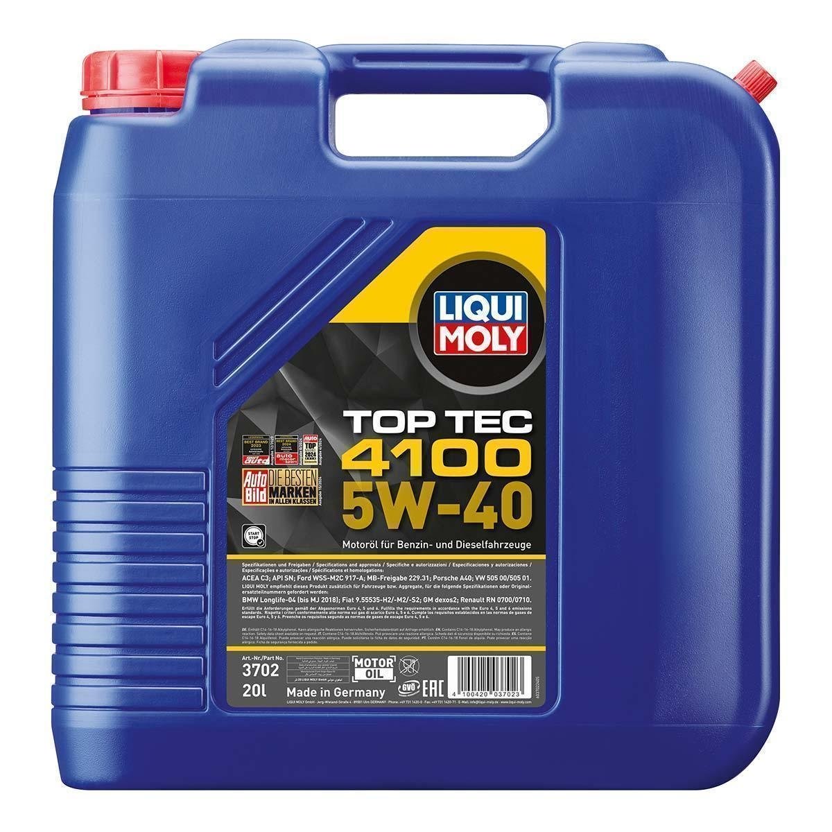 LIQUI MOLY 3702 Motoröl Top Tec 4100 5W-40 TW Kanister 20 L