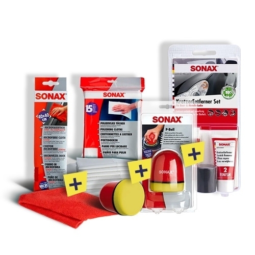 SONAX Lack Kratzer Set (Kratzerentferner, P-Ball, Pflegetuch, Poliervlies)