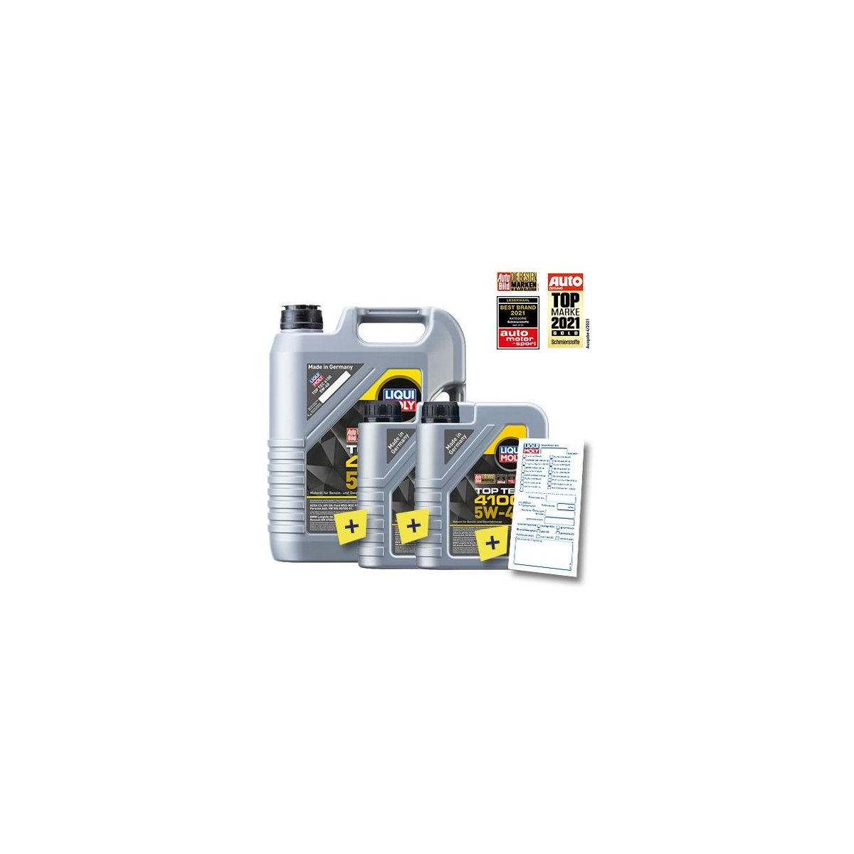 LIQUI MOLY 3701 Motoröl Top Tec 4100 5W-40 TW Kanister 5+2 L inkl. Ölwechselkarte