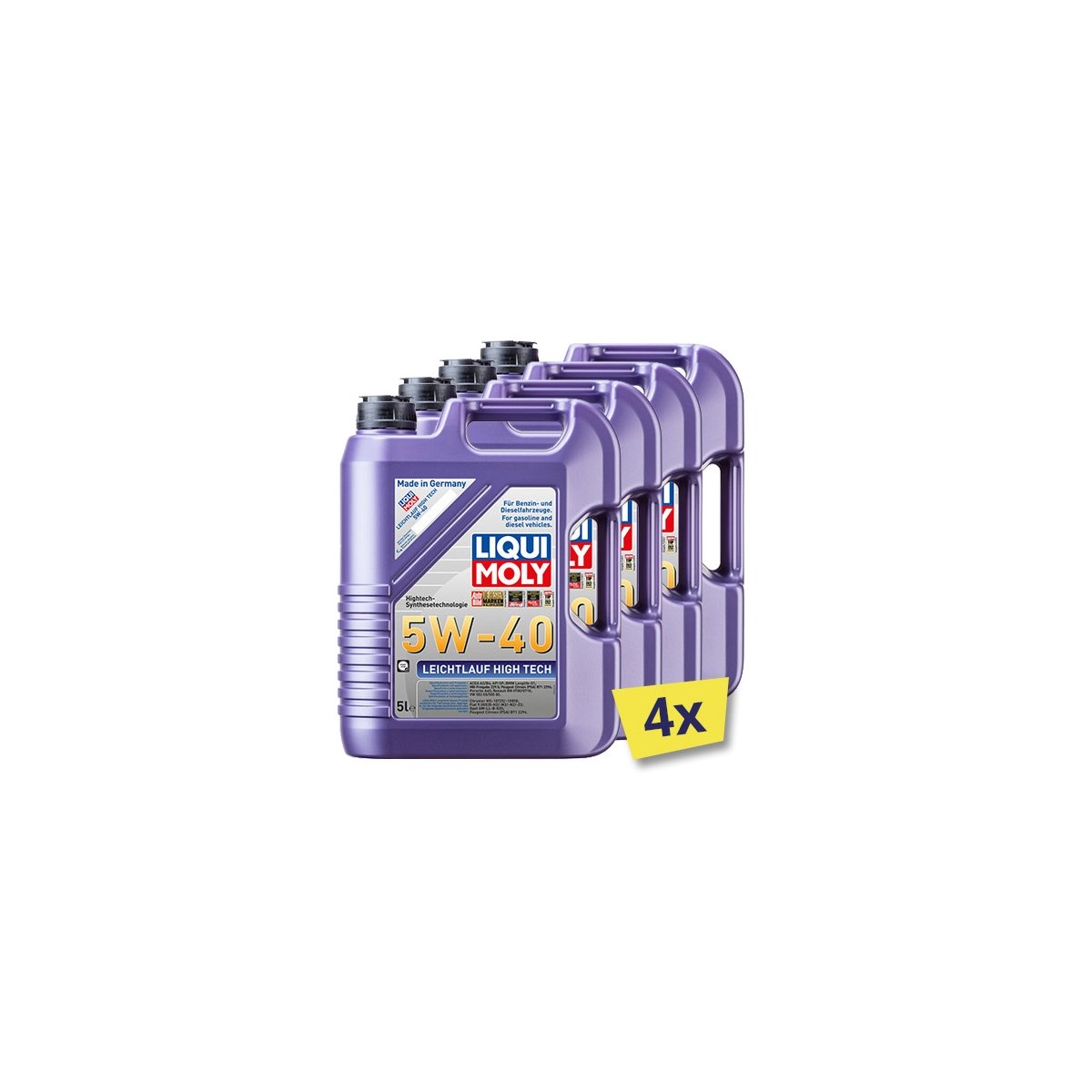 4x LIQUI MOLY 3864 Motoröl Leichtlauf High Tech 5W-40 TW Kanister 5 L