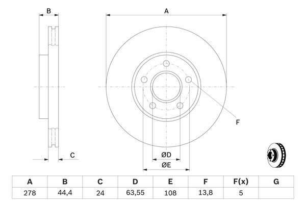 BOSCH 0 986 479 069 Bremsscheiben Ø 278mm für Vorderachse