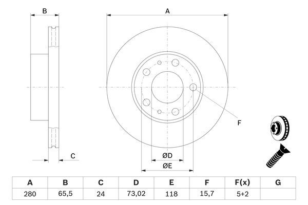 BOSCH 0 986 478 434 Bremsscheibe Ø 280mm für Vorderachse