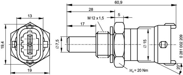 BOSCH 0 281 002 209 Sensor Kraftstofftemperatur