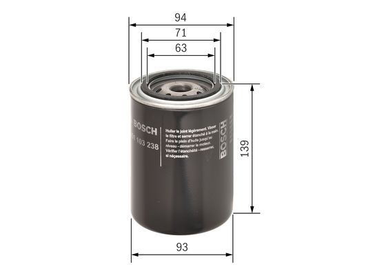 BOSCH 0 451 103 238 Ölfilter P3238 Ø 93mm Höhe 139mm