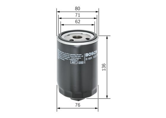 BOSCH 0 451 103 280 Ölfilter P3280 Ø 76mm Höhe 136mm