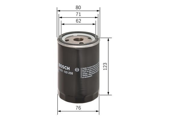 BOSCH 0 451 103 258 Ölfilter P3258 Ø 76mm Höhe 123mm