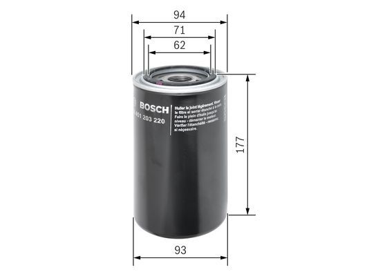 BOSCH 0 451 203 220 Ölfilter P3220 Ø 93mm Höhe 177mm