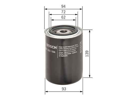 BOSCH 0 451 203 194 Ölfilter P3194 Ø 93mm Höhe 1394mm