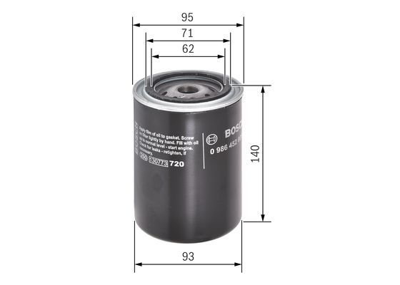 BOSCH 0 986 452 001 Ölfilter P2001 Ø 93mm Höhe 140mm